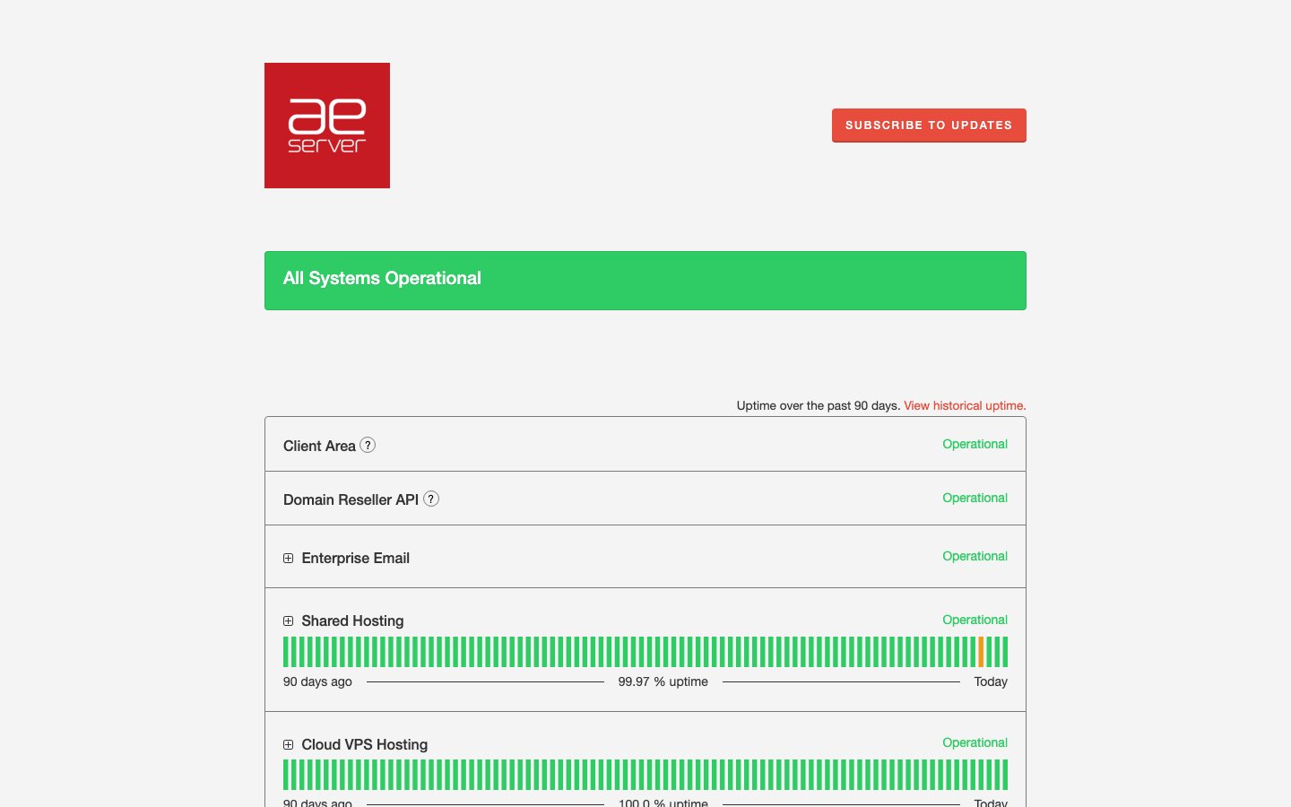 AEserver public page captured in a desktop browser