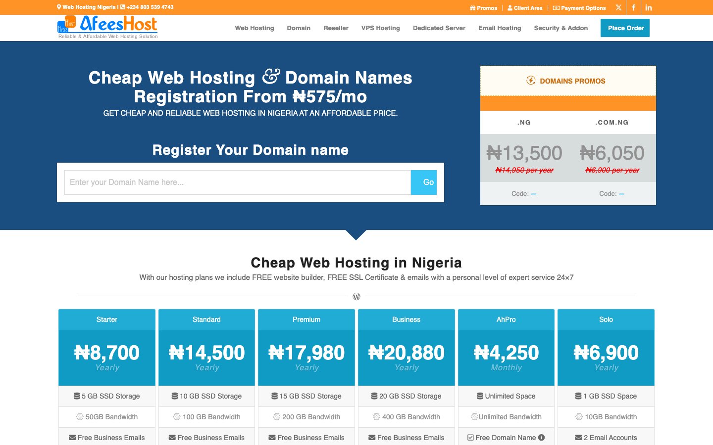 AfeesHost public page captured in a desktop browser
