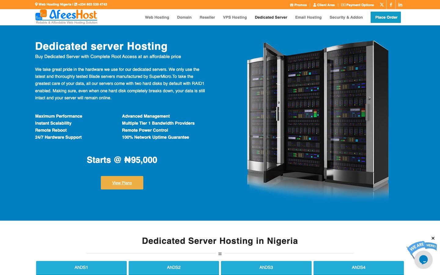 AfeesHost public page captured in a desktop browser