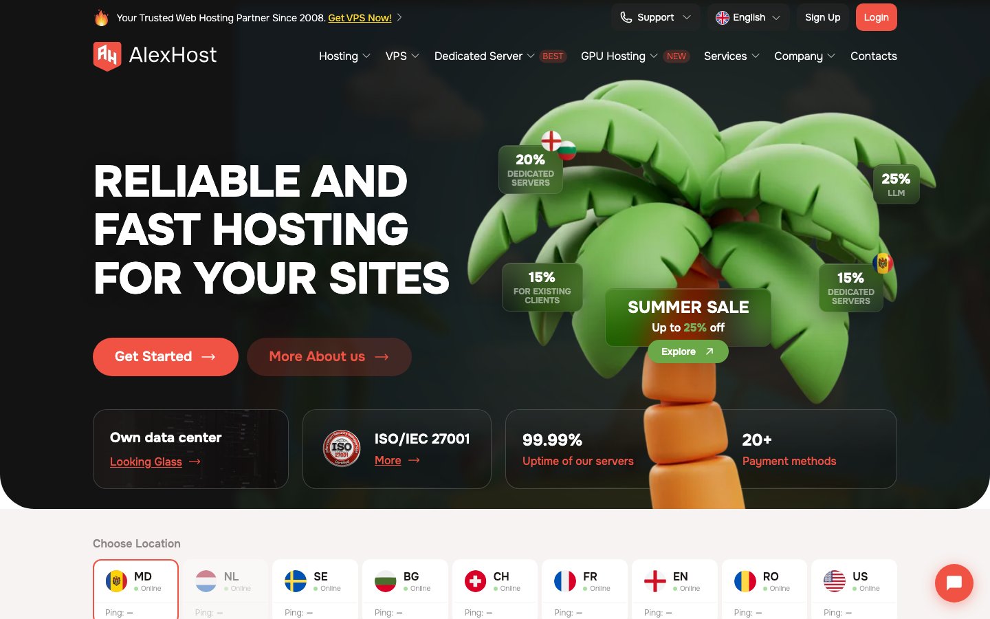 Alexhost public page captured in a desktop browser