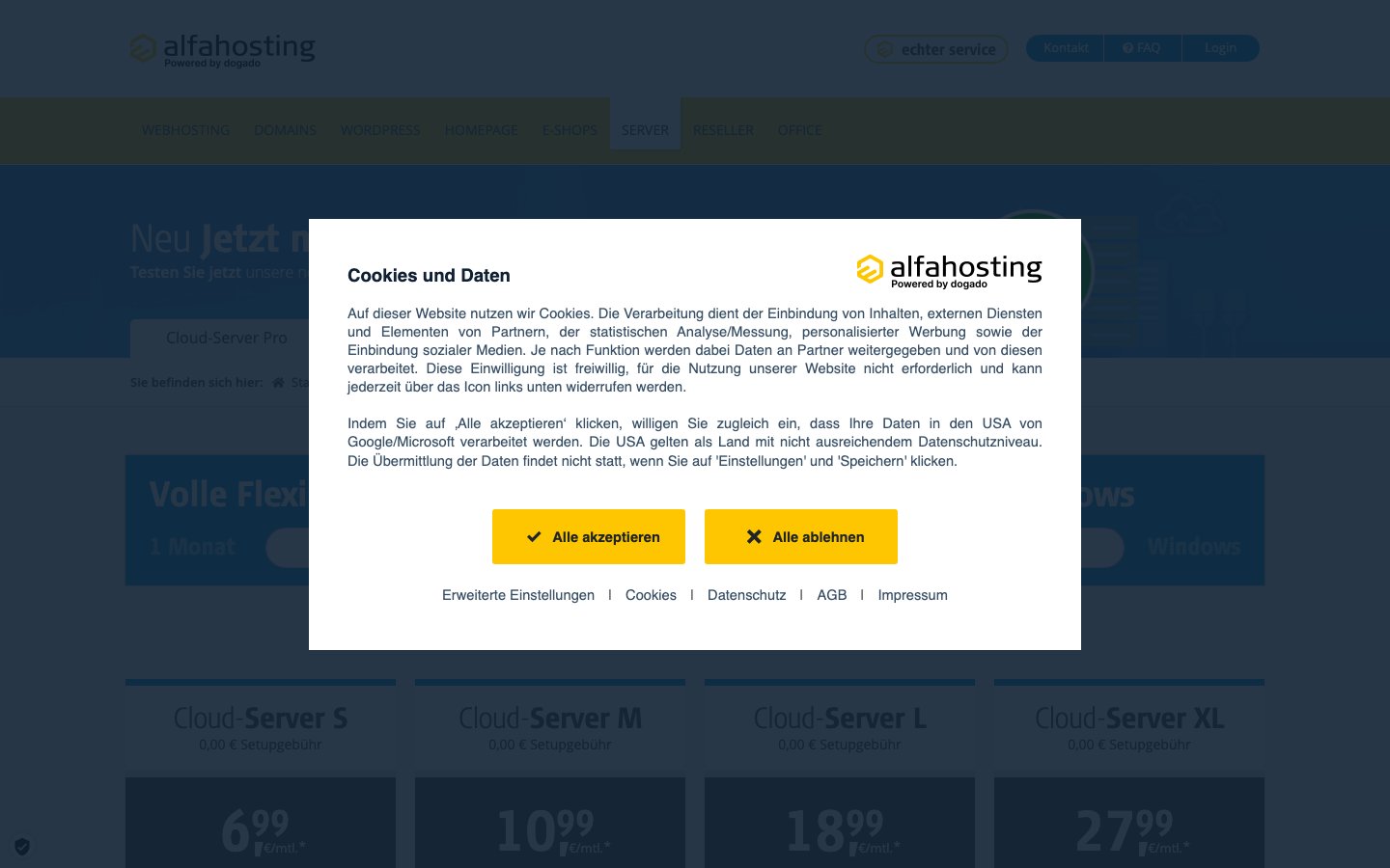 Alfahosting GmbH public page captured in a desktop browser