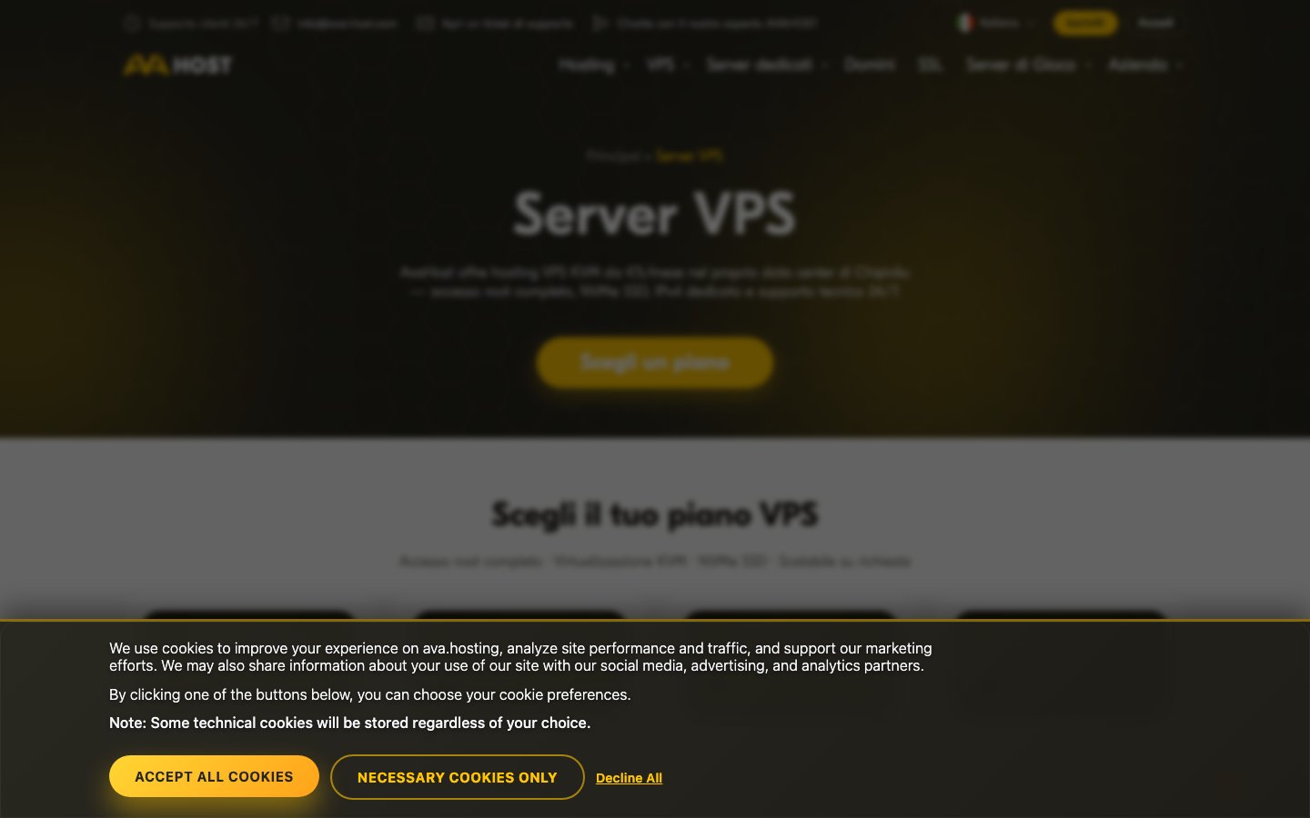 Avahost public page captured in a desktop browser