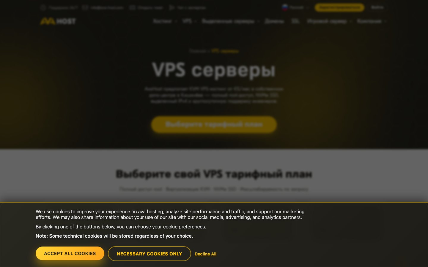 Avahost public page captured in a desktop browser