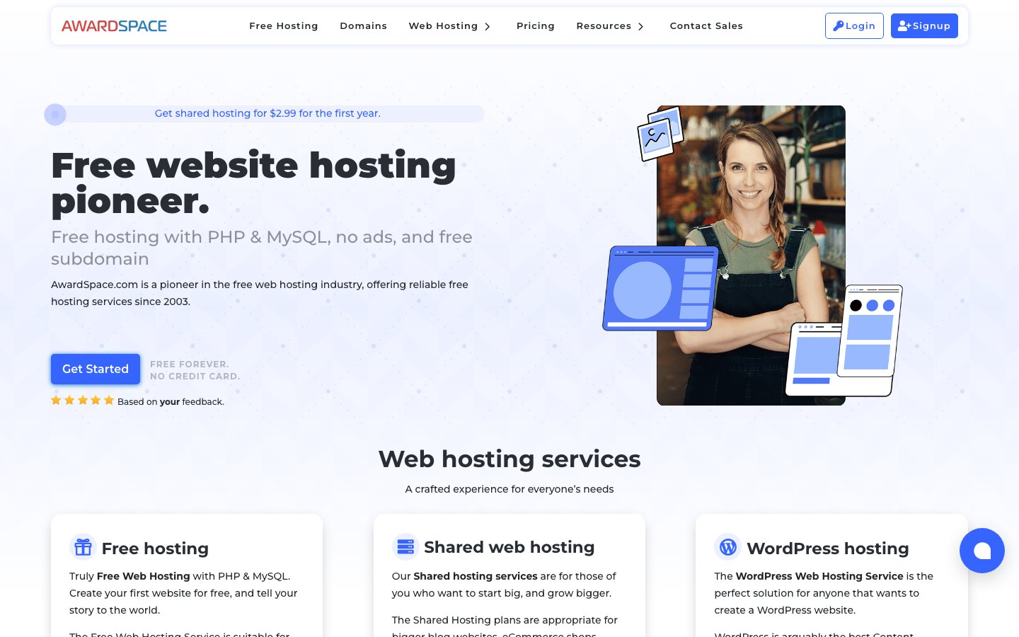 AwardSpace public page captured in a desktop browser