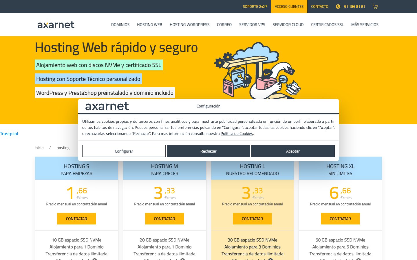 Axarnet public page captured in a desktop browser