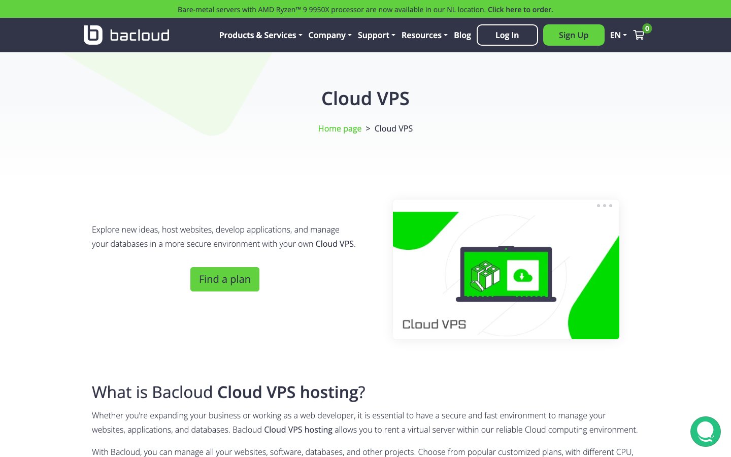 Bacloud public page captured in a desktop browser