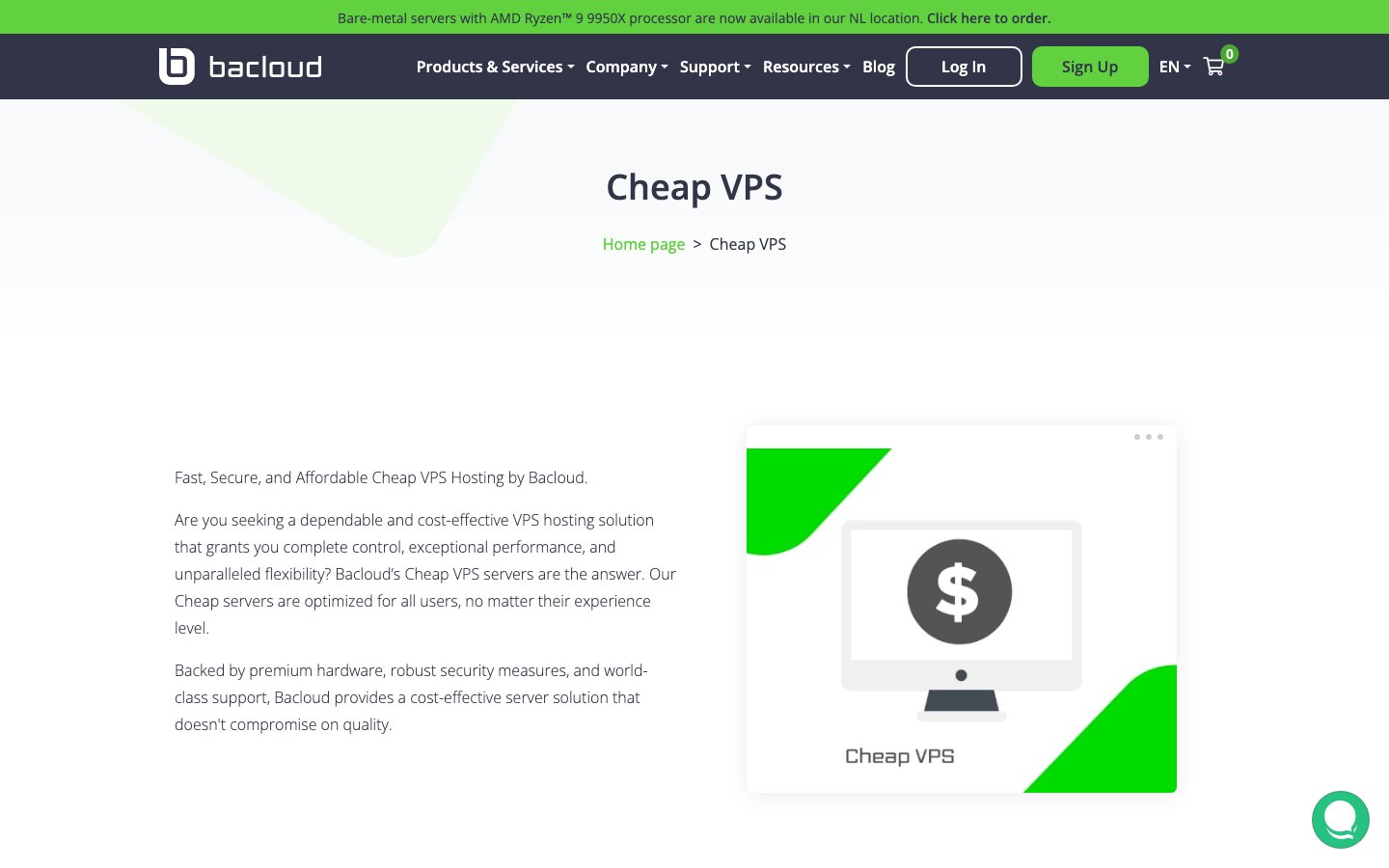 Bacloud public page captured in a desktop browser