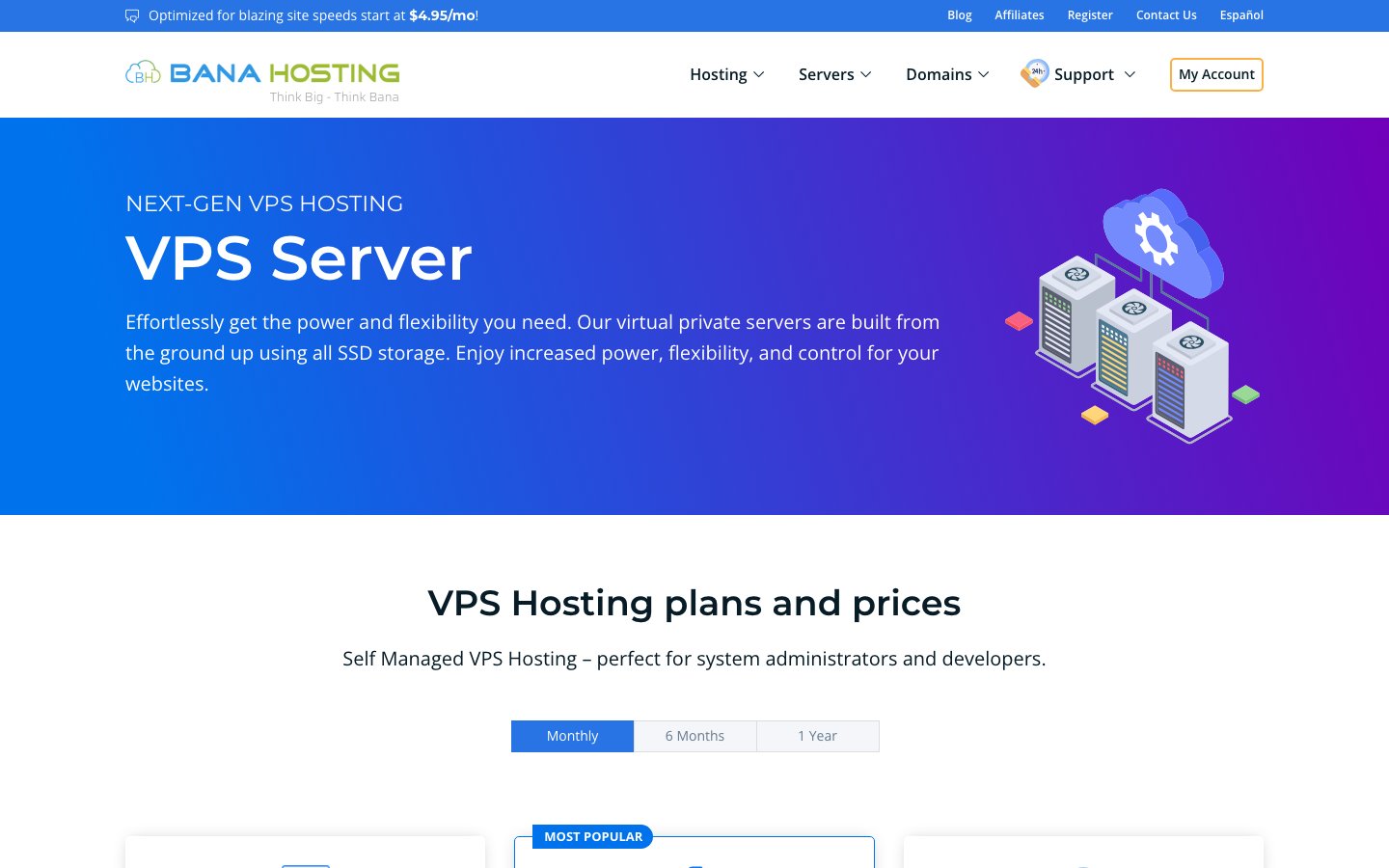 BanaHosting public page captured in a desktop browser