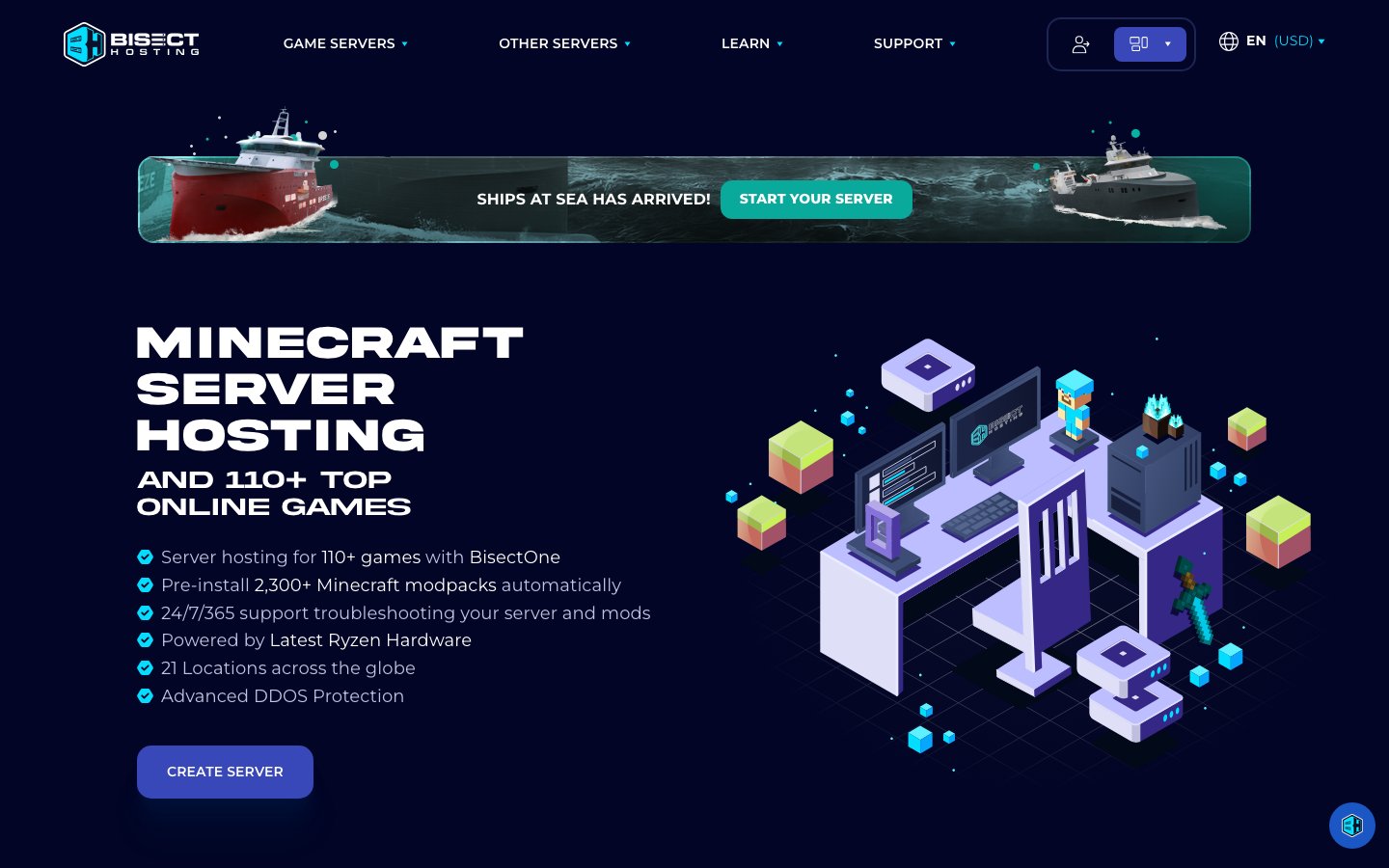 BisectHosting public page captured in a desktop browser