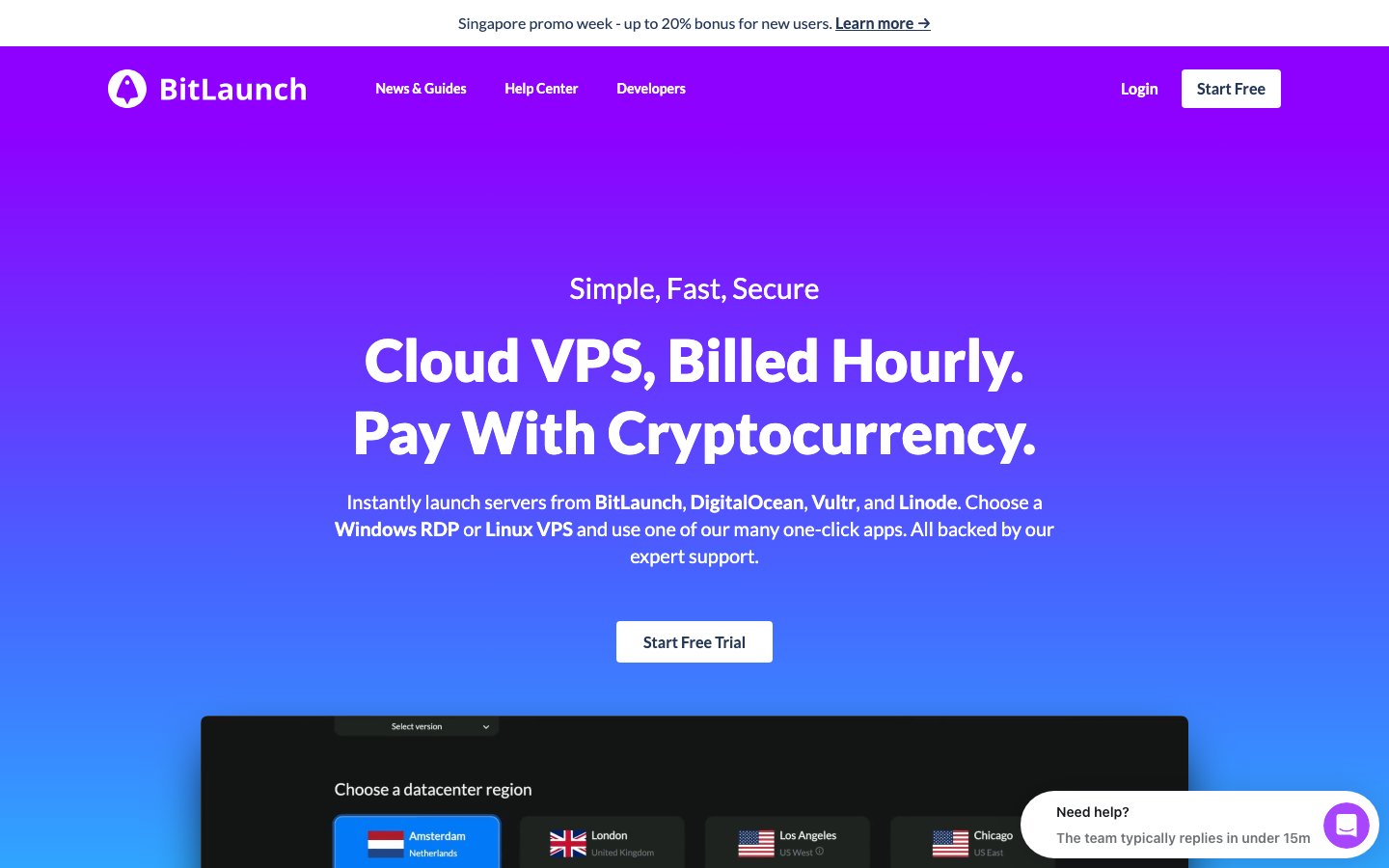 BitLaunch public page captured in a desktop browser