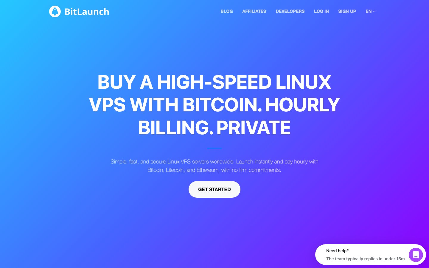 BitLaunch public page captured in a desktop browser