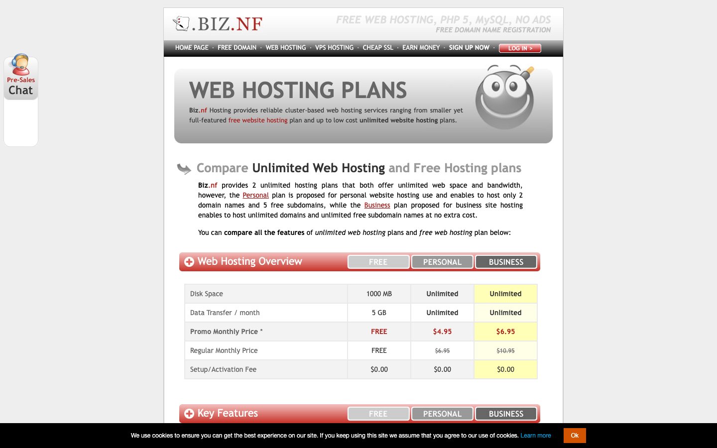 Biz.nf public page captured in a desktop browser
