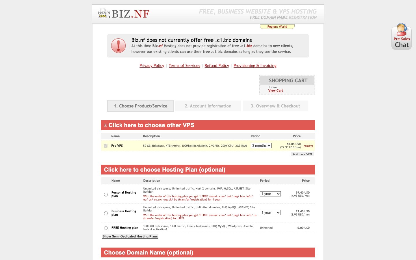 Biz.nf public page captured in a desktop browser