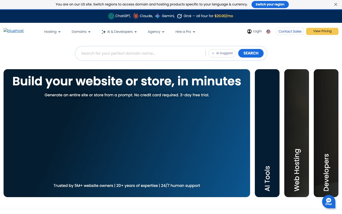 Bluehost public page captured in a desktop browser