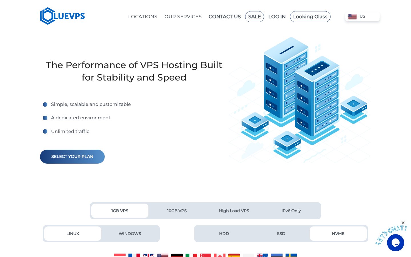 BlueVPS public page captured in a desktop browser