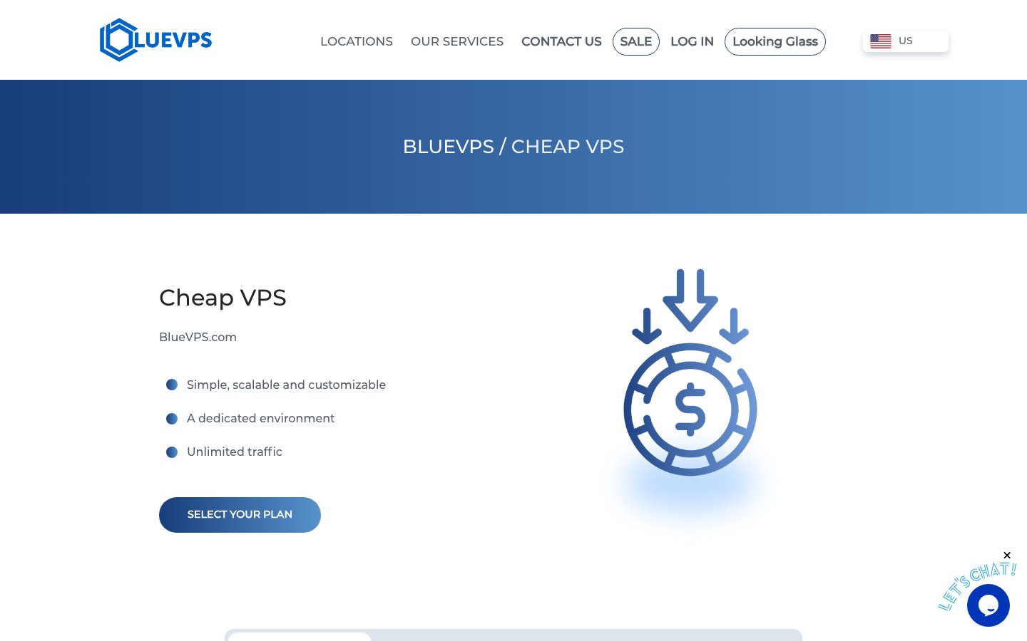 BlueVPS public page captured in a desktop browser