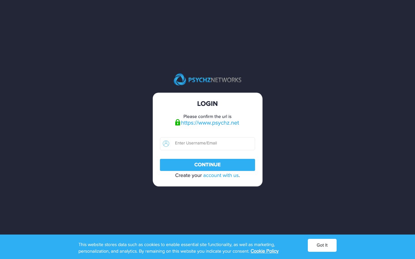 Psychz public page captured in a desktop browser