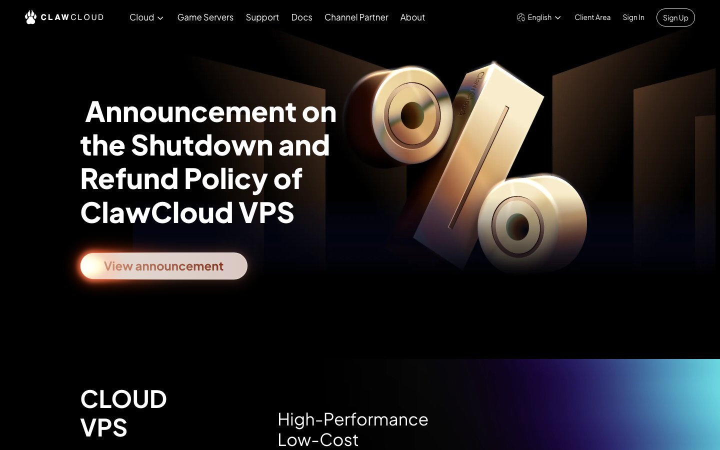 CLAWCLOUD public page captured in a desktop browser