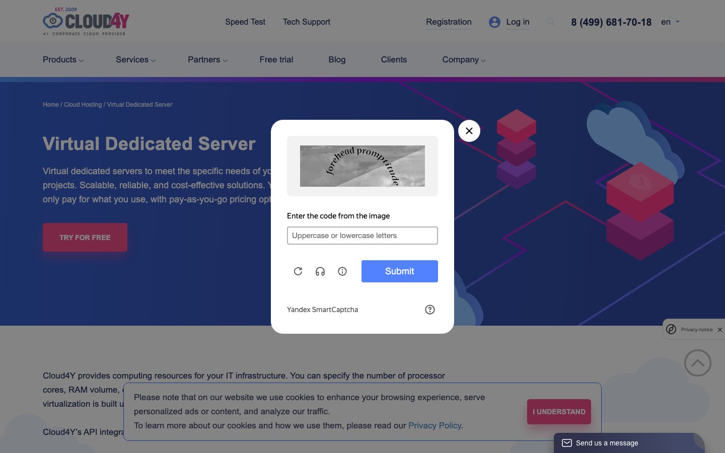 Cloud4Y public page captured in a desktop browser
