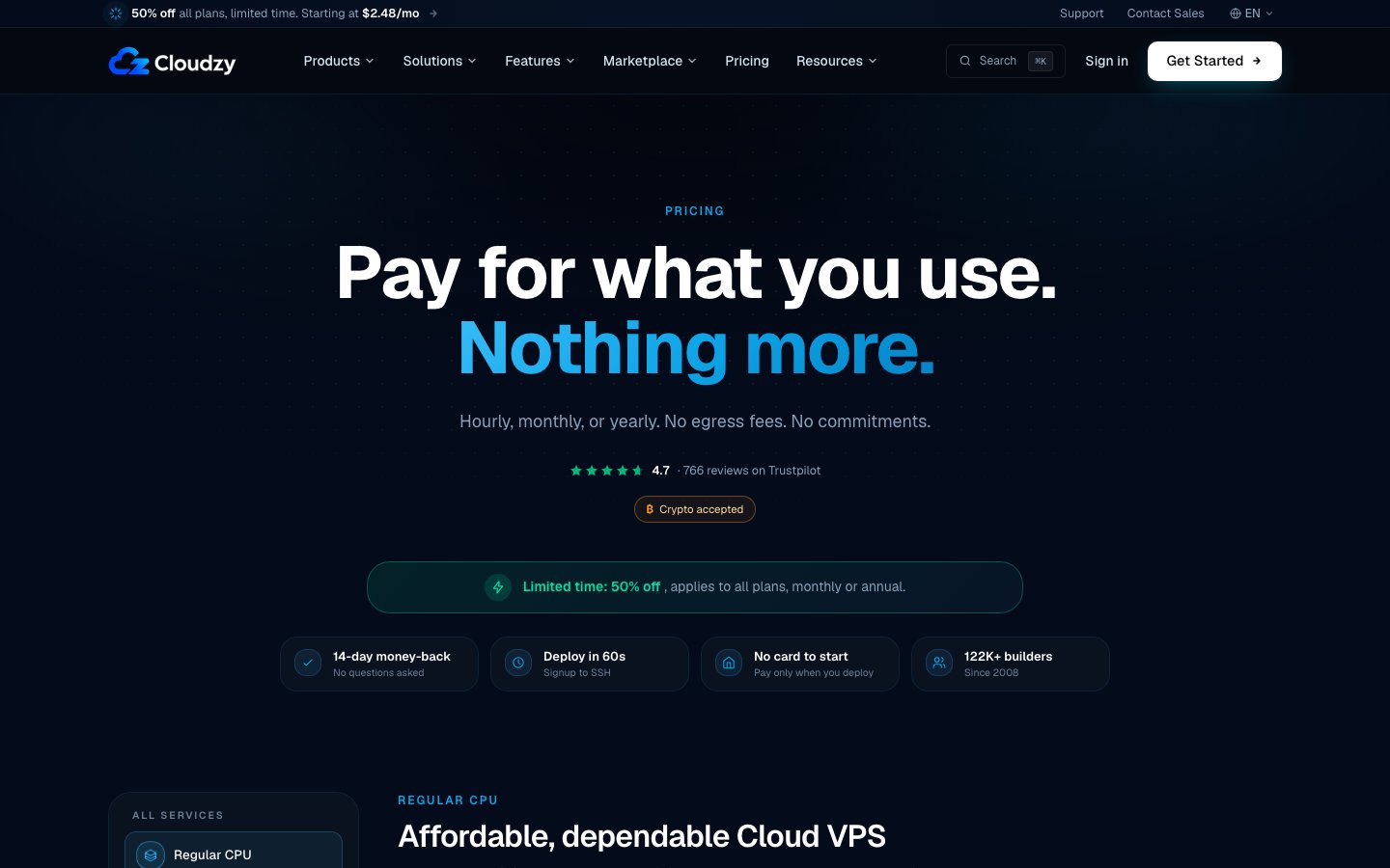 Cloudzy public page captured in a desktop browser