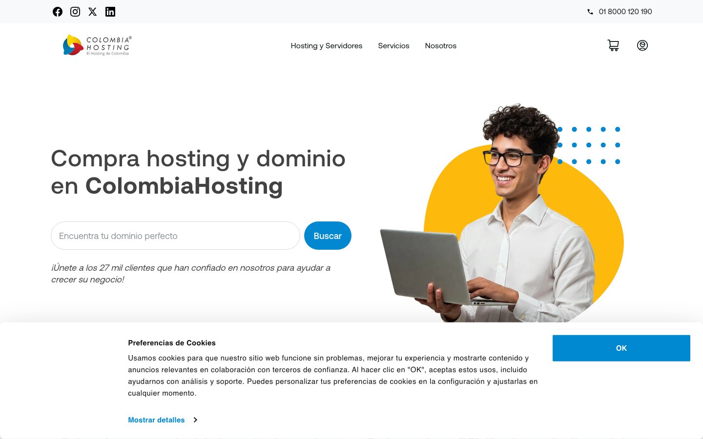 Colombia Hosting public page captured in a desktop browser