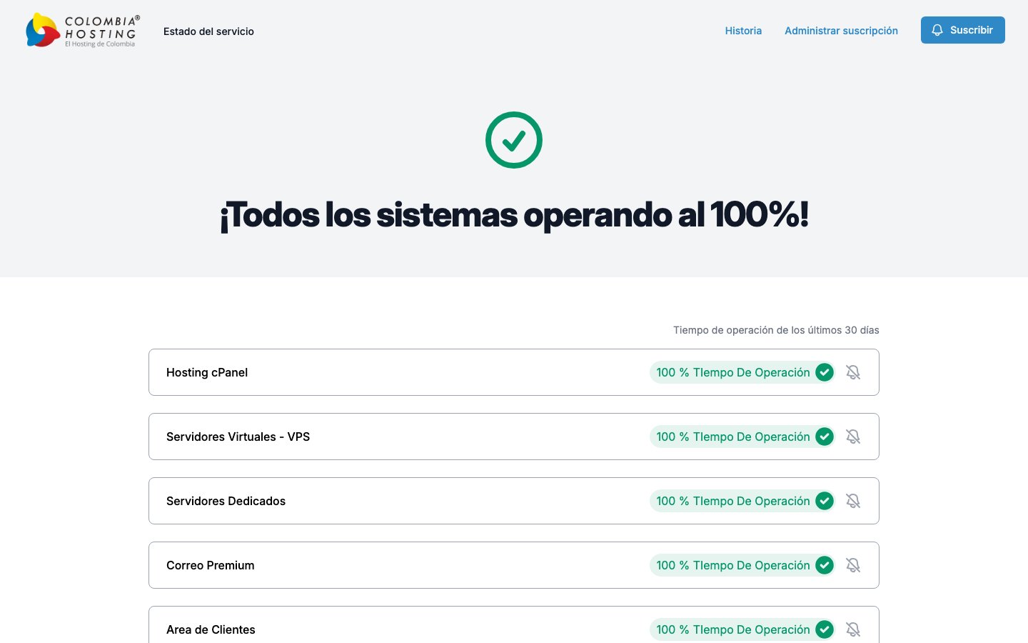 Colombia Hosting public page captured in a desktop browser