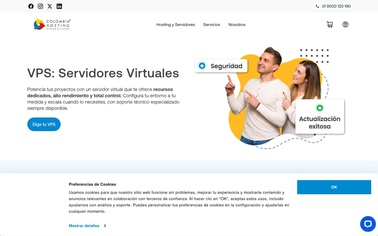 Colombia Hosting public page captured in a desktop browser