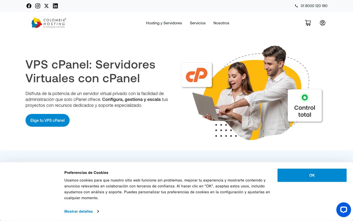 Colombia Hosting public page captured in a desktop browser