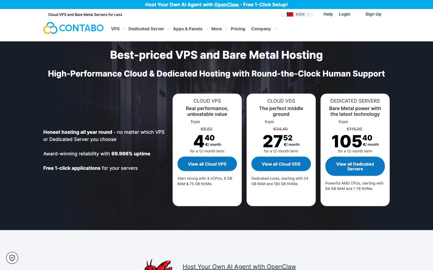 Contabo public page captured in a desktop browser
