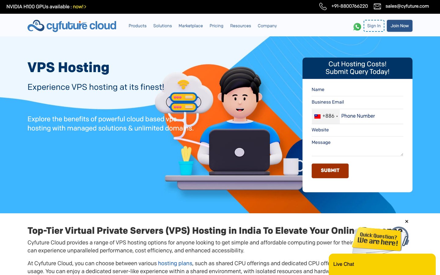 Cyfuture Cloud public page captured in a desktop browser