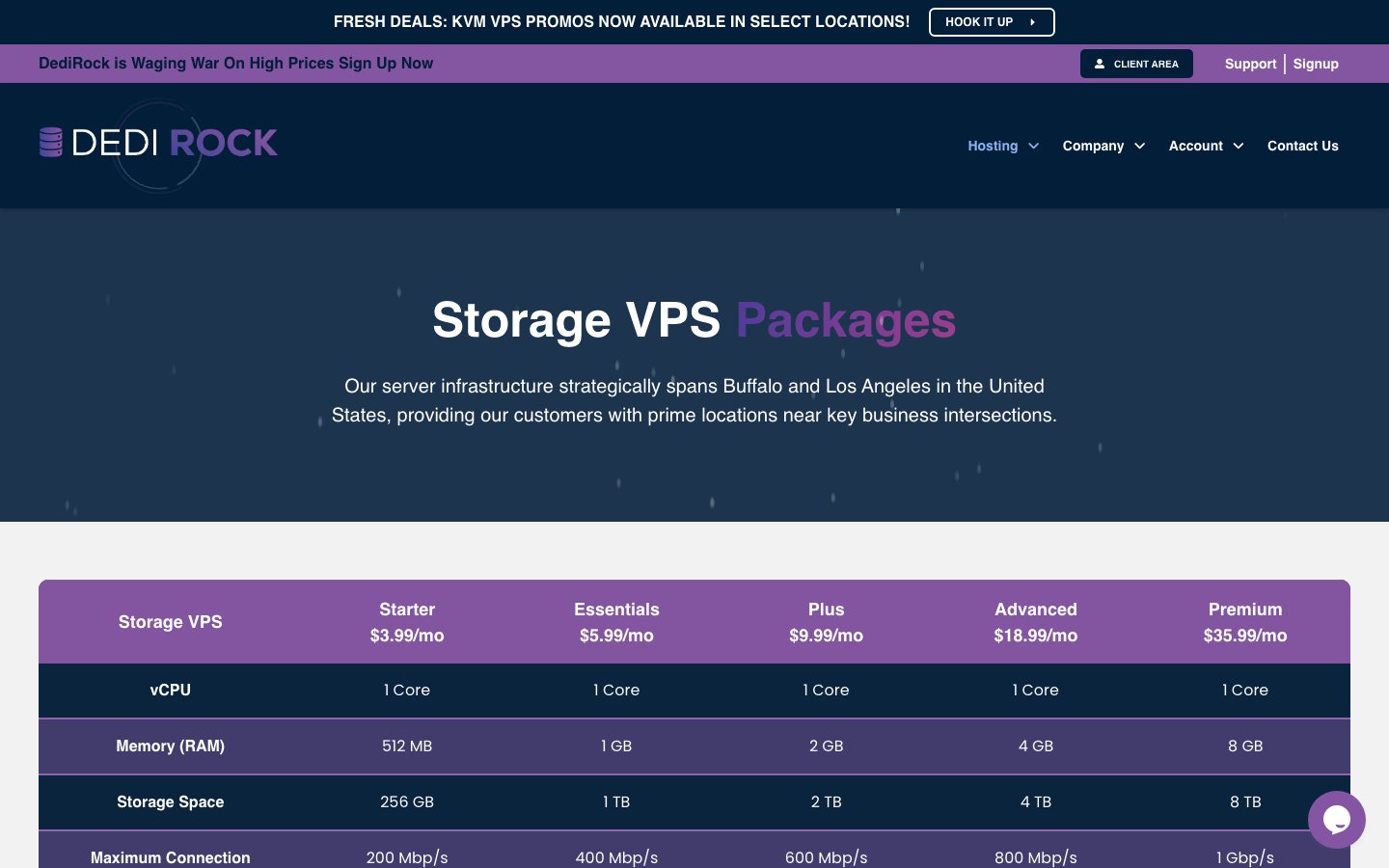 Dedirock public page captured in a desktop browser