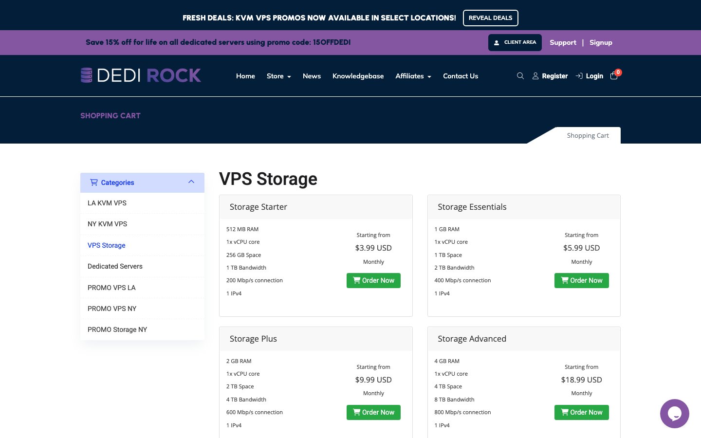 Dedirock public page captured in a desktop browser