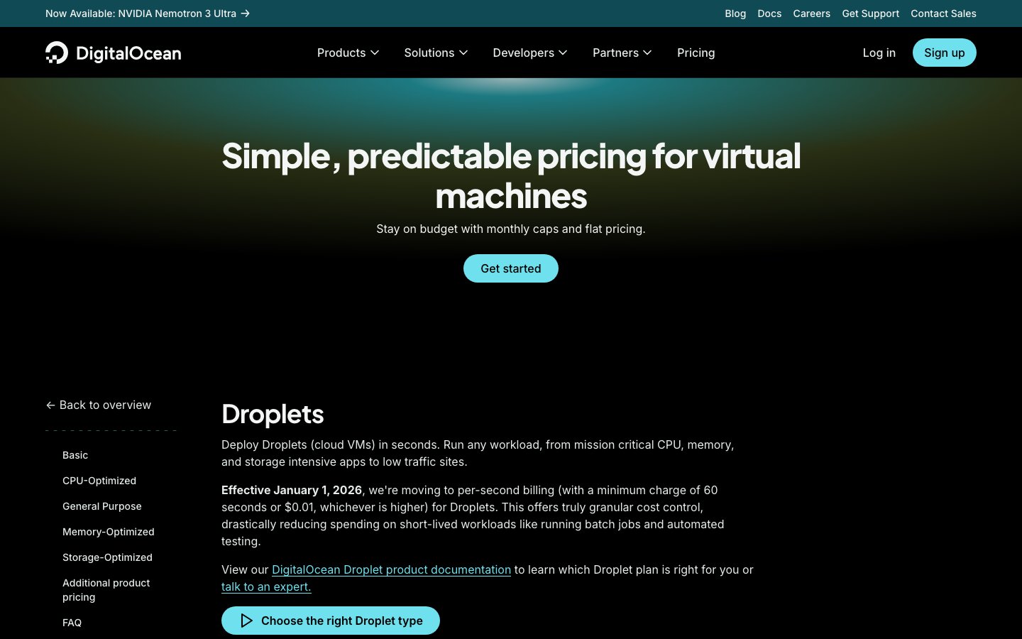 Digital Ocean public page captured in a desktop browser