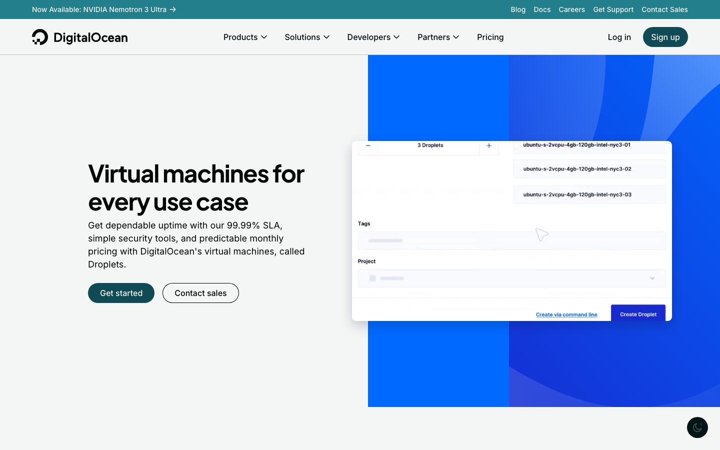 Digital Ocean public page captured in a desktop browser