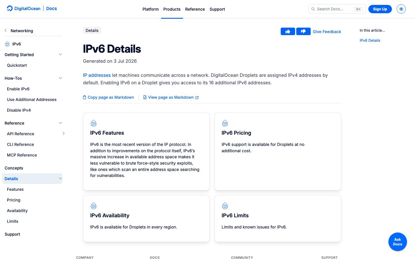 Digital Ocean public page captured in a desktop browser