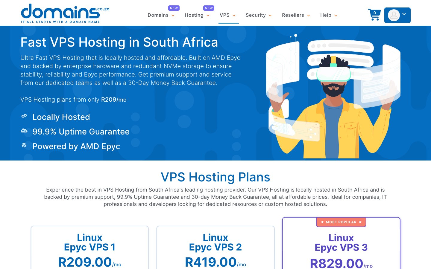 Domains.co.za public page captured in a desktop browser