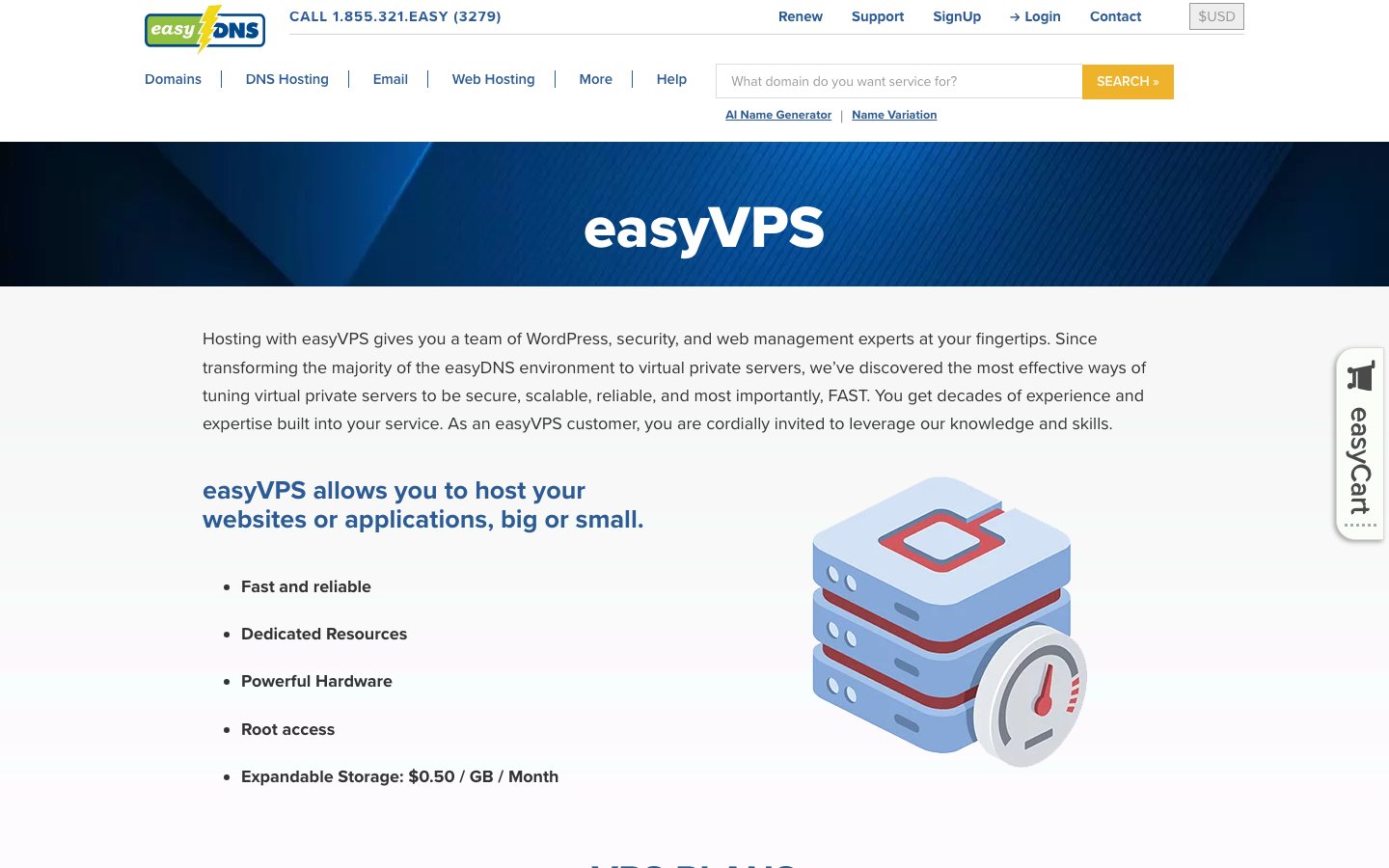 easy DNS public page captured in a desktop browser