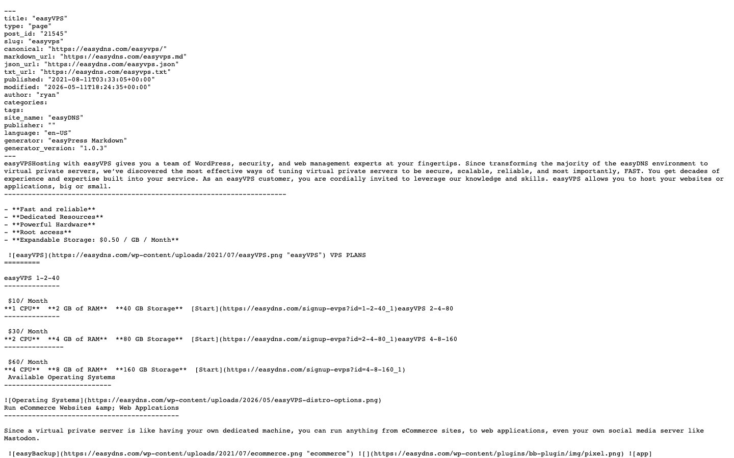 easy DNS public page captured in a desktop browser