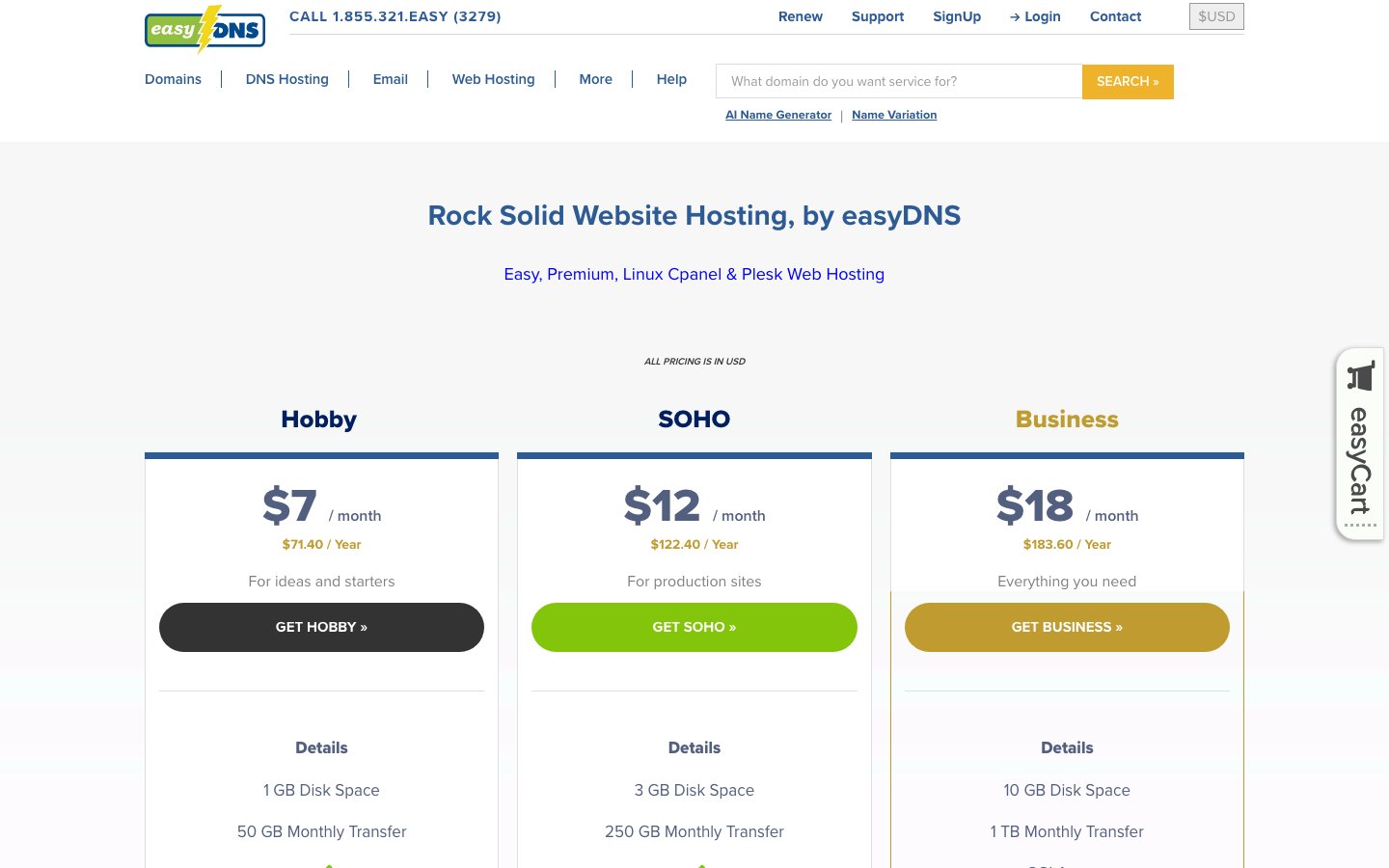 easy DNS public page captured in a desktop browser
