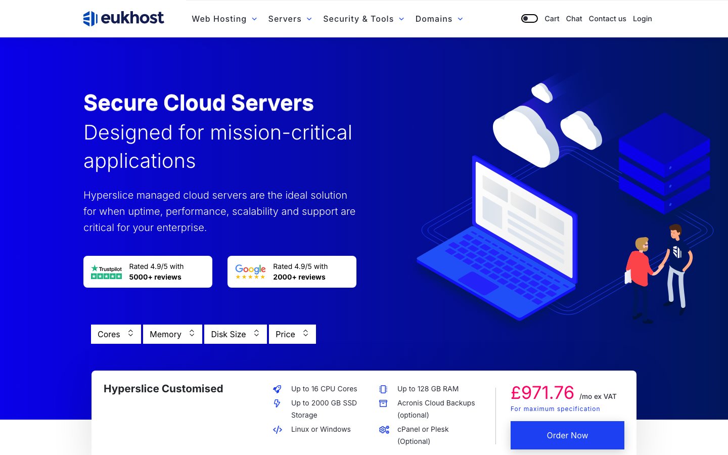 eUKhost public page captured in a desktop browser