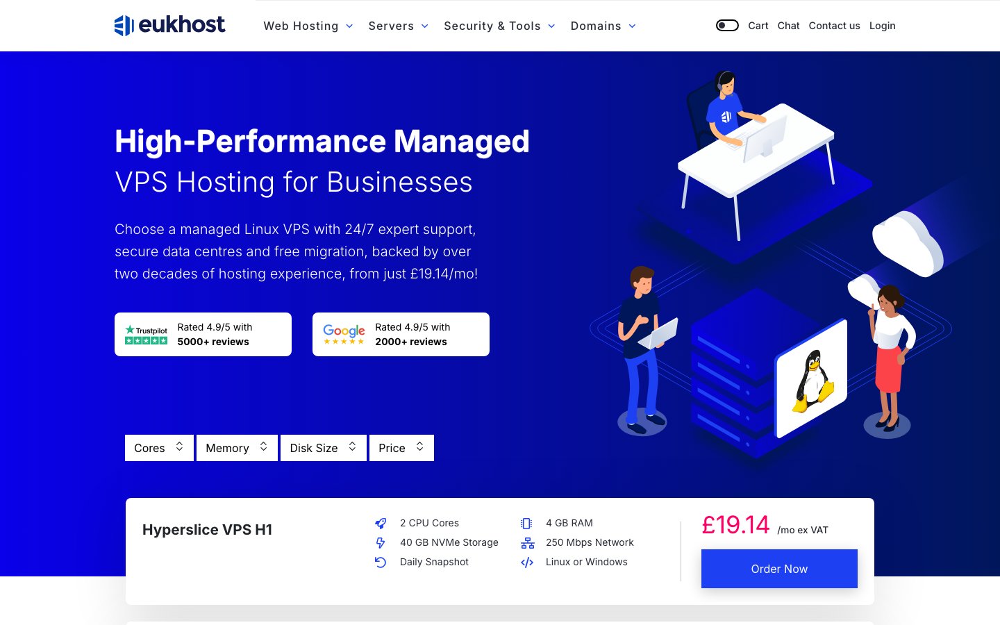 eUKhost public page captured in a desktop browser