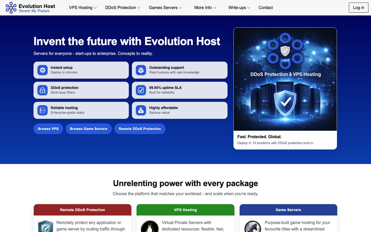 Evolution Host public page captured in a desktop browser