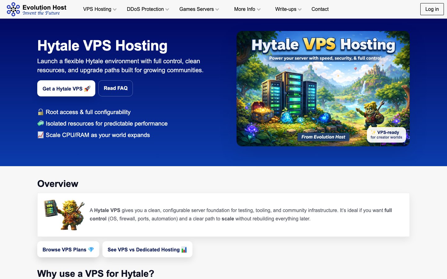 Evolution Host public page captured in a desktop browser