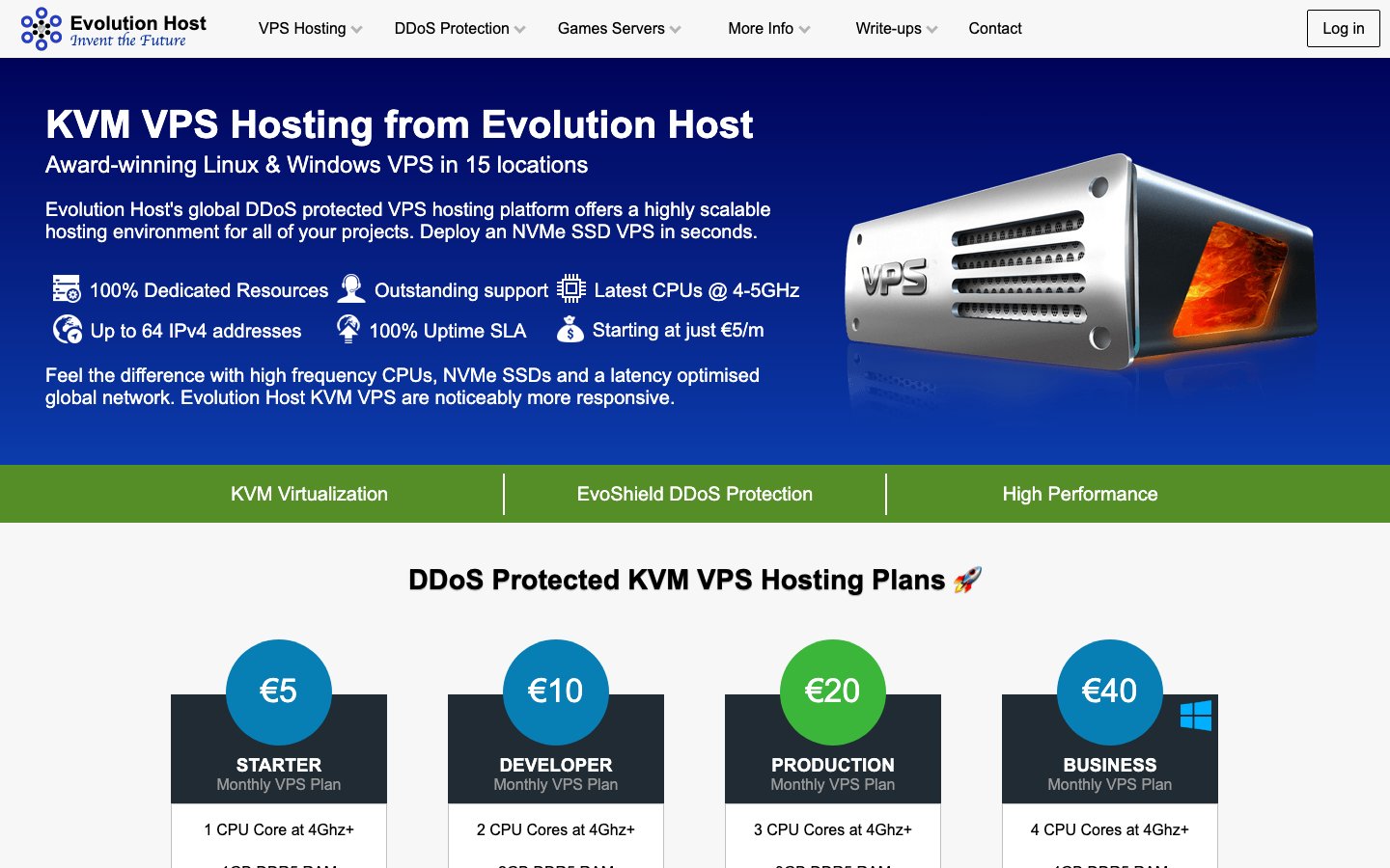 Evolution Host public page captured in a desktop browser