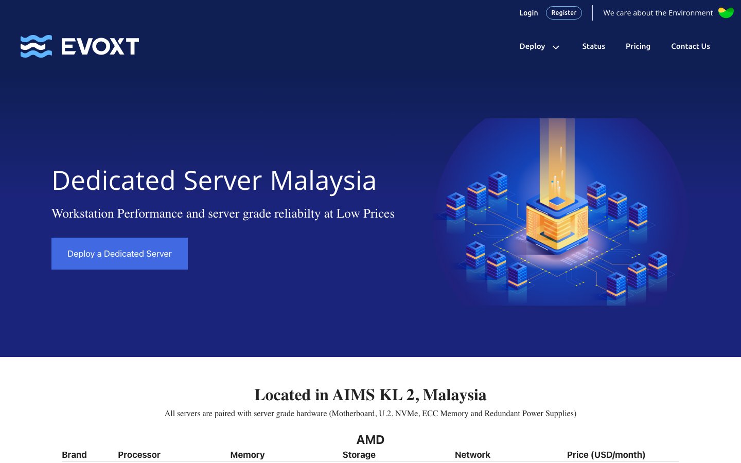 Evoxt Sdn Bhd public page captured in a desktop browser