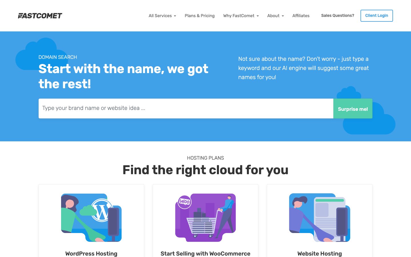 FastComet public page captured in a desktop browser