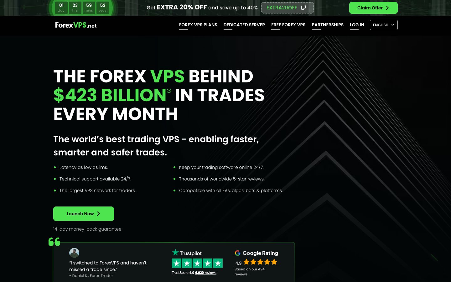 ForexVPS public page captured in a desktop browser