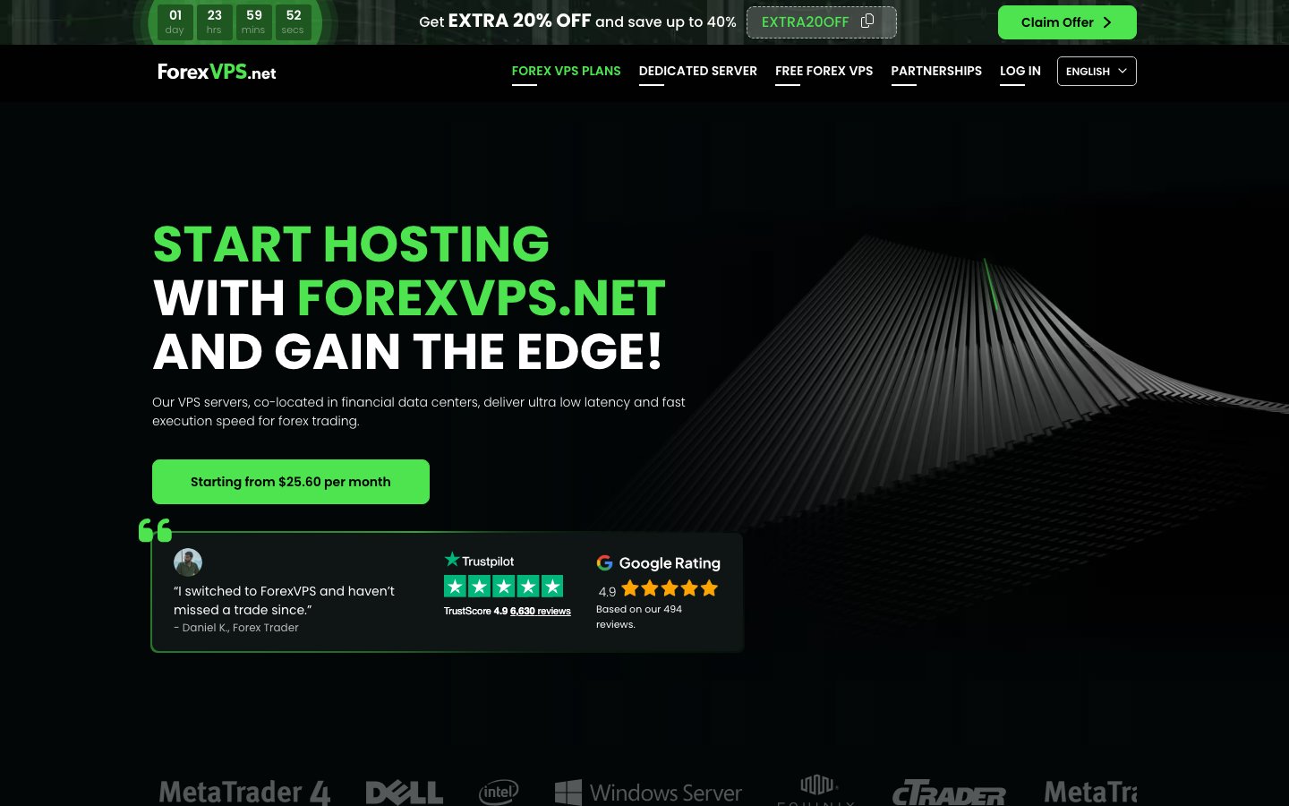 ForexVPS public page captured in a desktop browser