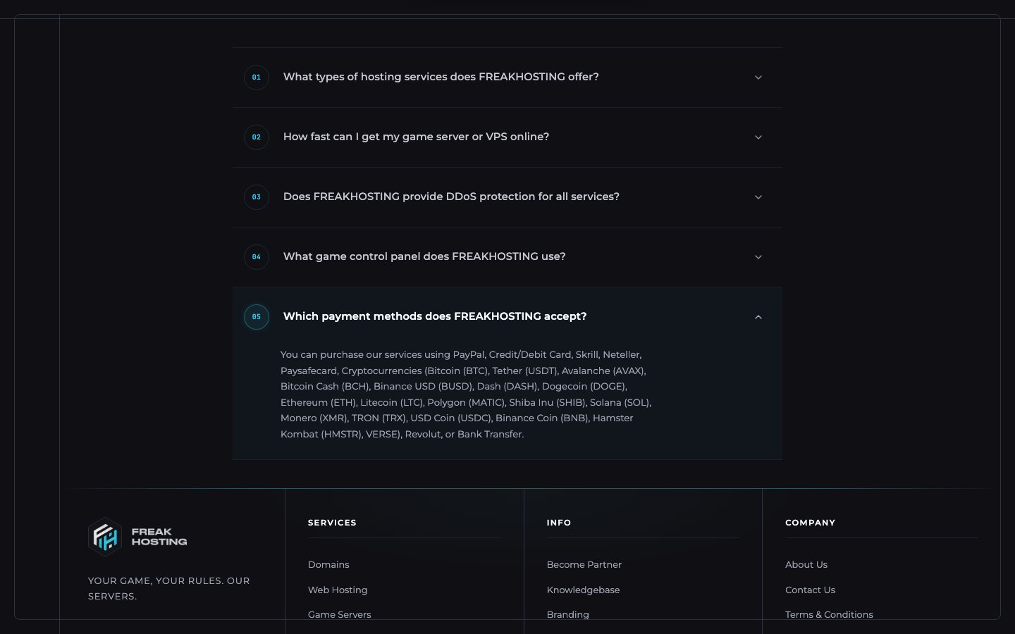 FREAKHOSTING LTD public page captured in a desktop browser