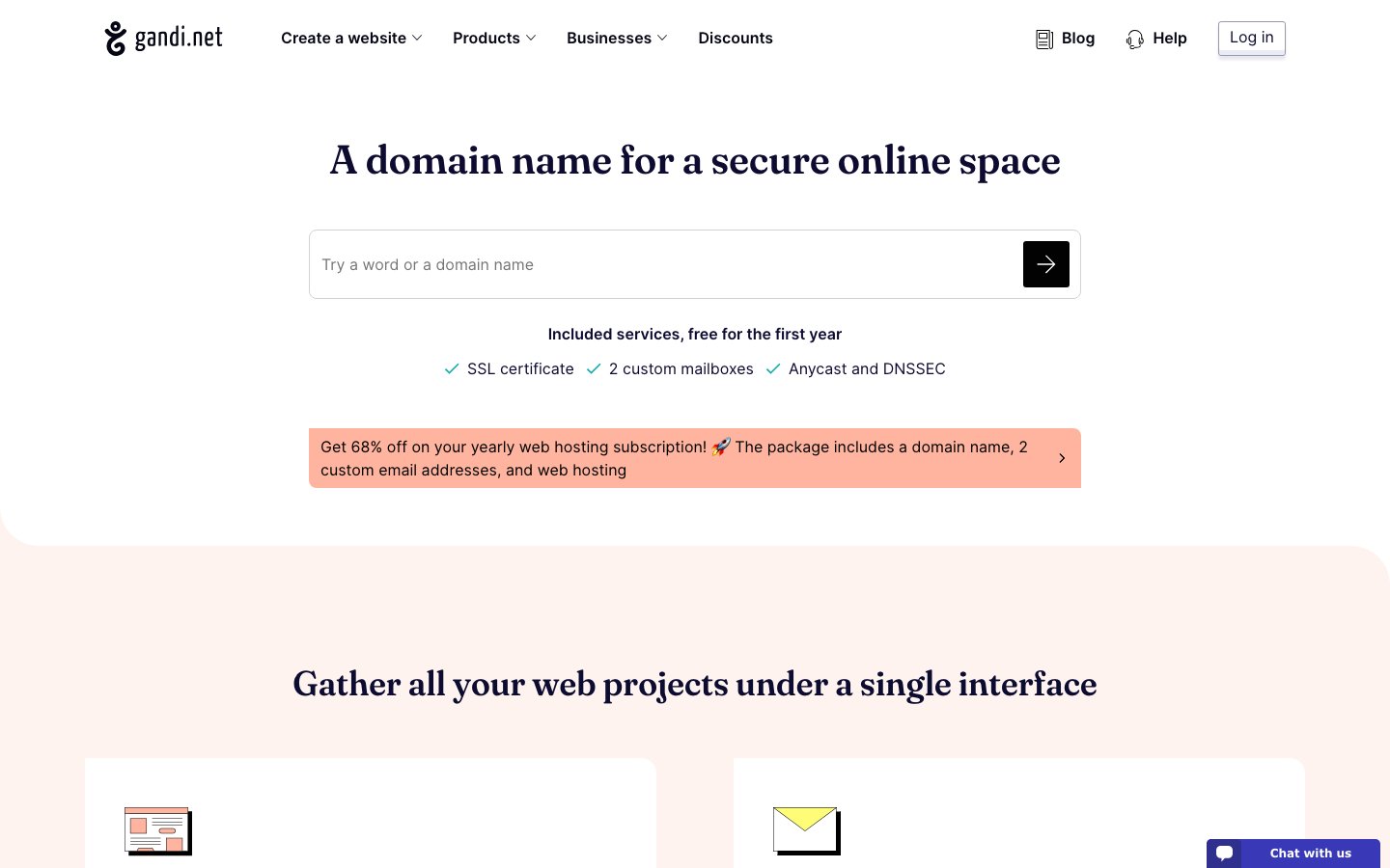 Gandi.net public page captured in a desktop browser